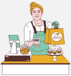 A woman selling cakes.