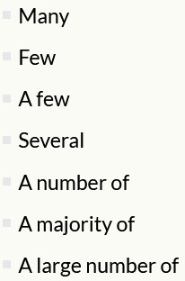 可算名詞に付く量詞を示した表。