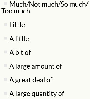 不可算名詞と一緒に使われる量詞を示した表。