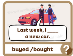 Two people standing by a car. Highlights the past simple.